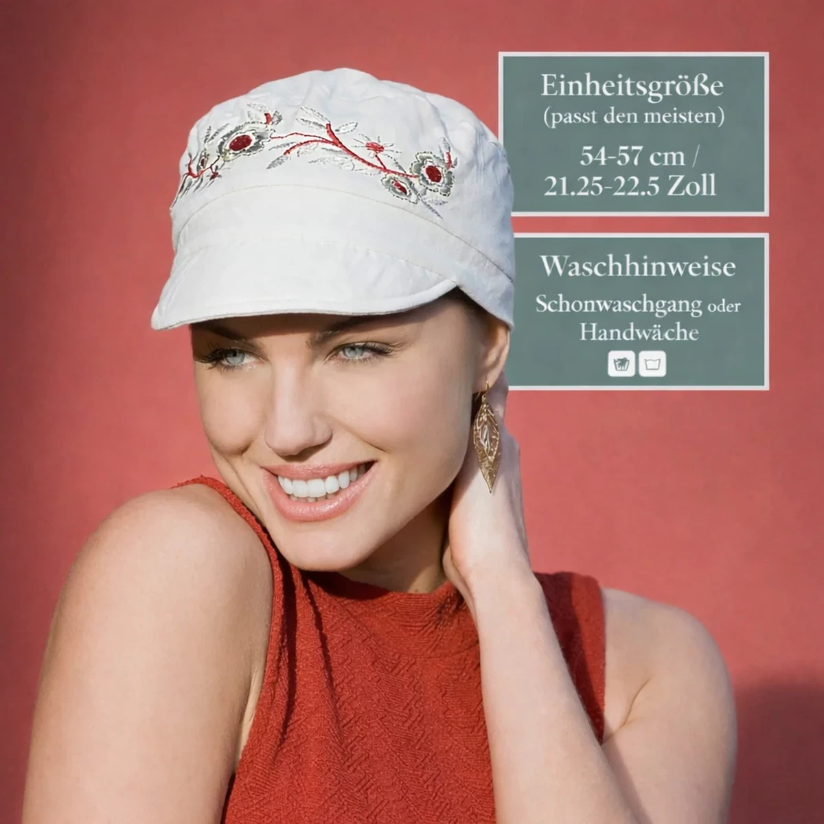 Größenangaben für den Mirna Weißen Chemo-Sommerhut