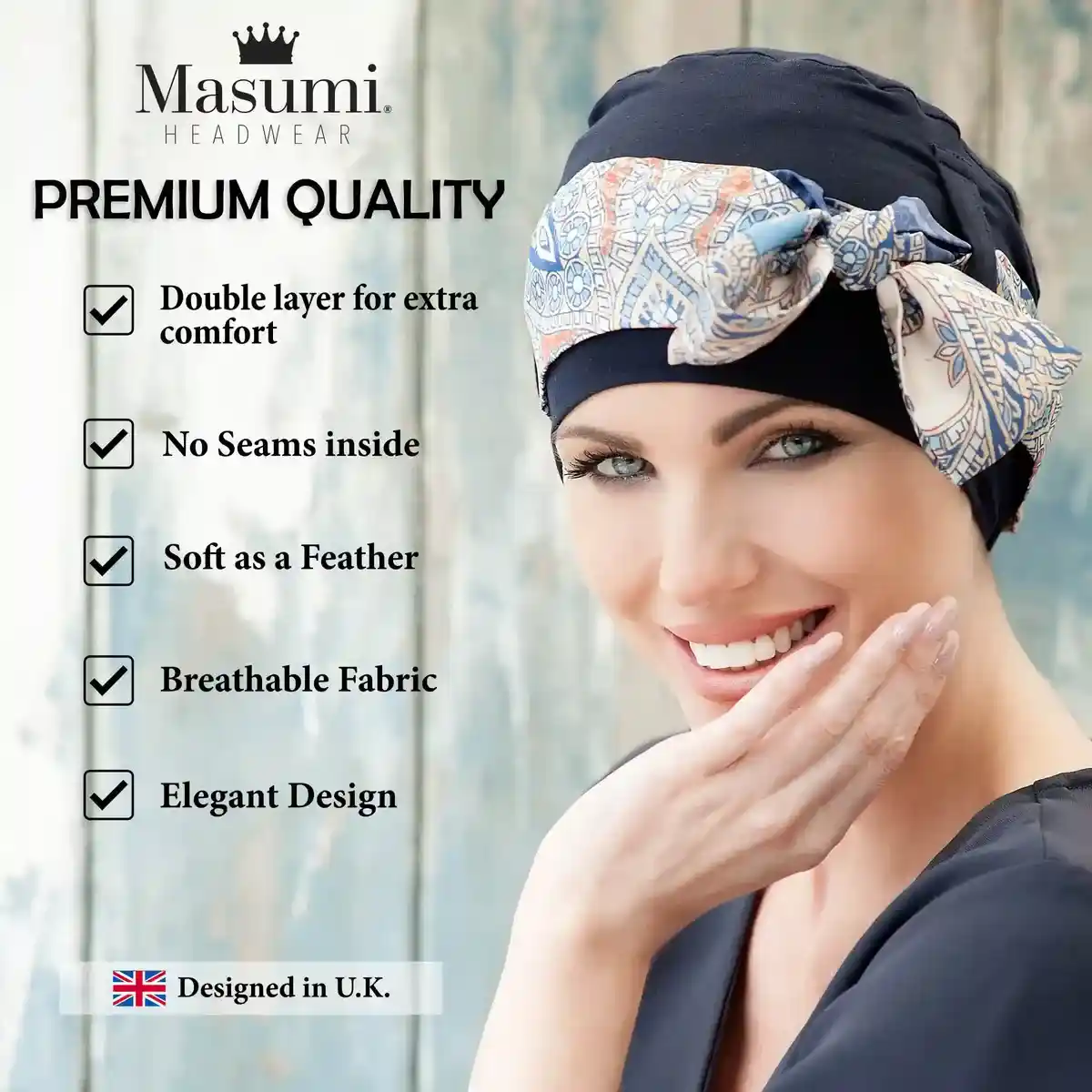 Yanna Chemo Headwear Colour Navy Mosaica Linea Premium Quality Board